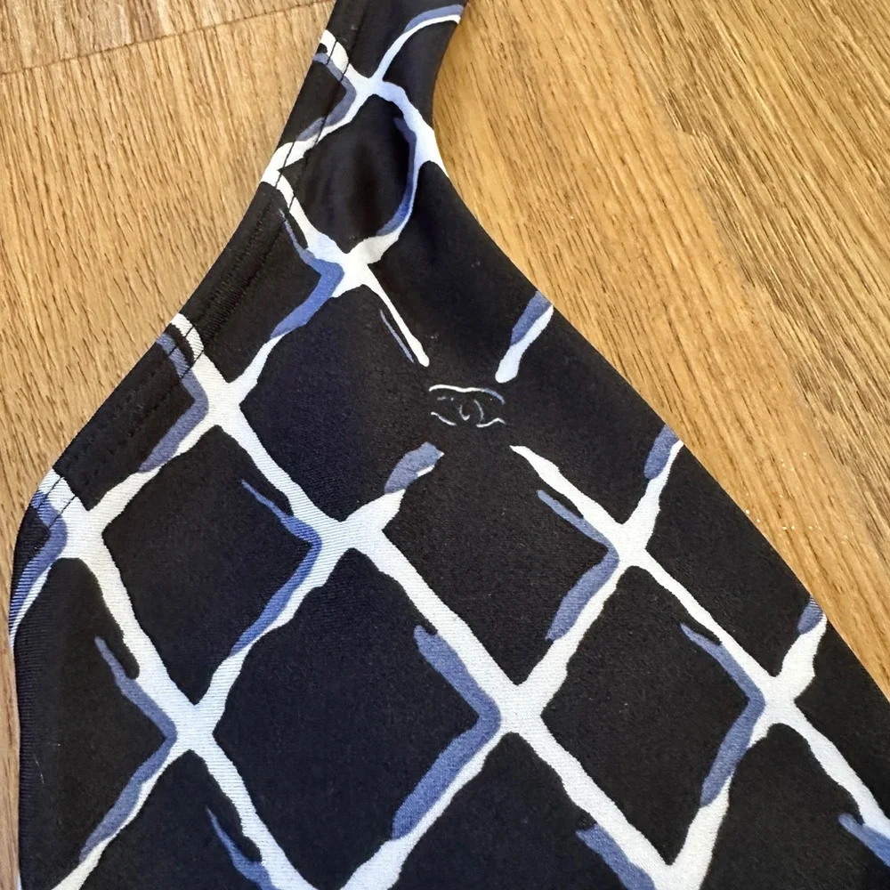 CHANEL Black Lattice-Print One-Piece Swimsuit